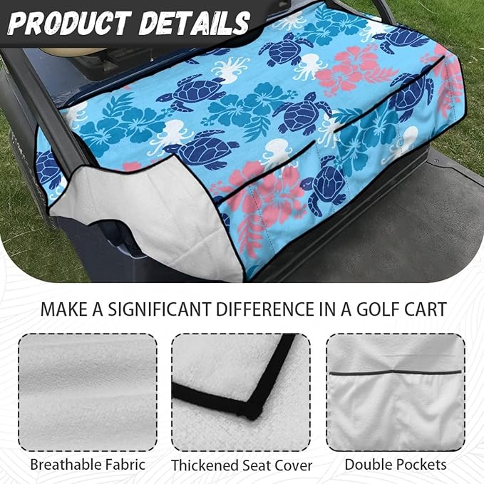 Golf Cart Seat Covers, Universal Golf Cart Seat Towel Blanket with 4 Front Pockets & Nonskid Bottom Fits for Club Car 2 Person Seats Golf Carts
