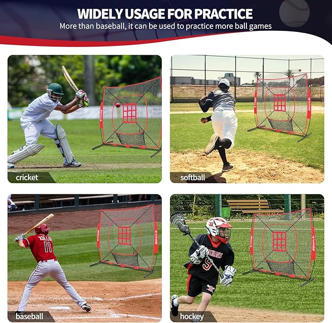 BAGAIL 7x7 ft Extra Large Baseball & Softball Training Net with Batting Tee, Heavy Duty Reinforced Steel Frame, Oversized Hitting Zone for All Levels, Portable Backstop with Carry Bag