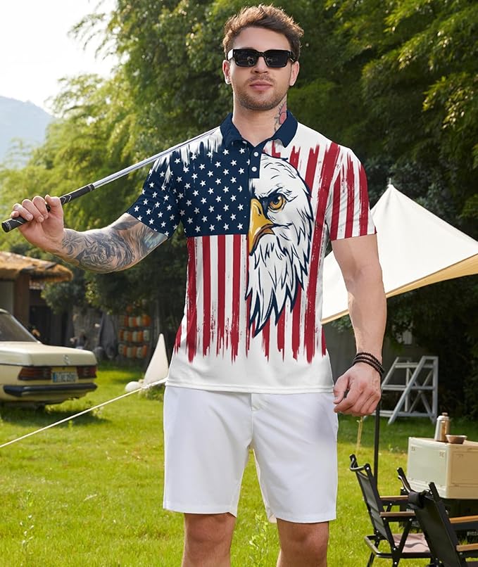 Golf Polo Shirts for Men Funny Print Short Sleeve Golf Shirts Performance Golf Polos