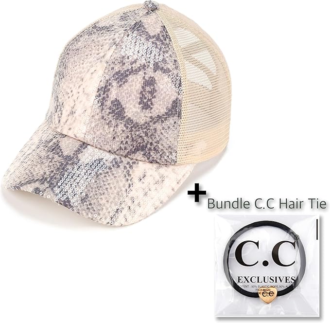 C.C Ponycap Messy High Bun Ponytail Adjustable Glitter Mesh Trucker Baseball Cap