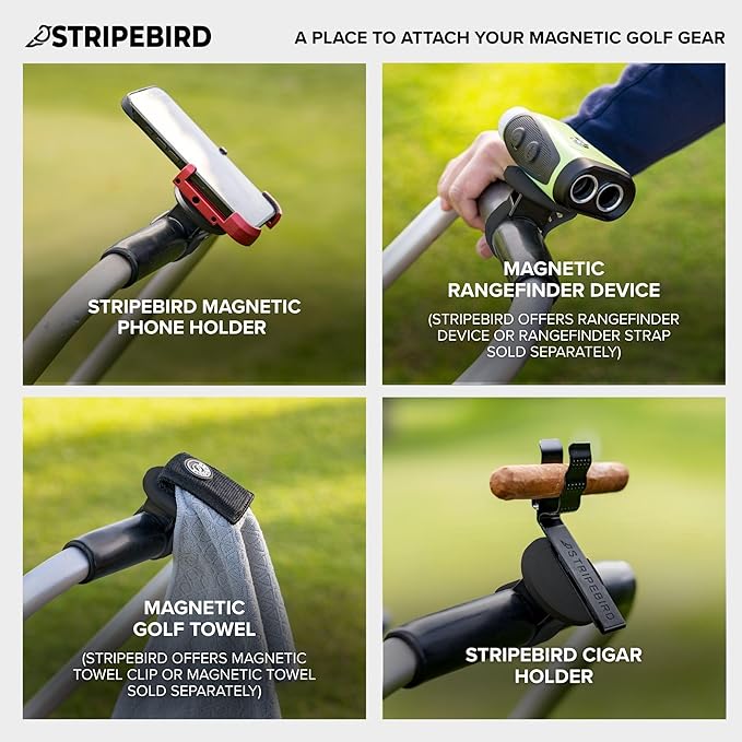 Stripebird - 2.0 Golf Push Cart Mount for Magnetic Accessories (Black) - Push Cart Strap for Quick and Easy Access of Golf Gear - Cell Phone Holder for Golf Cart - Phone Holder for Golf Cart