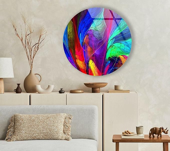 My Photostation.com 24'' Diameter Neon Colors Abstract Round Glass Wall Art - Image 5