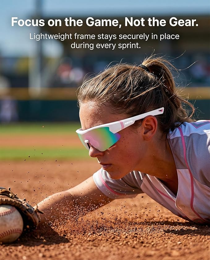 maivnz Youth Baseball Sunglasses for Boys and Girls Ages 6-12, Kids Sports Glasses for Softball Cycling, Helmet Compatible