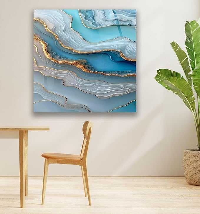 My Photostation.com 40WX60H'' Turquoise and Blue Alcohol ink Glass Wall Art - Image 4