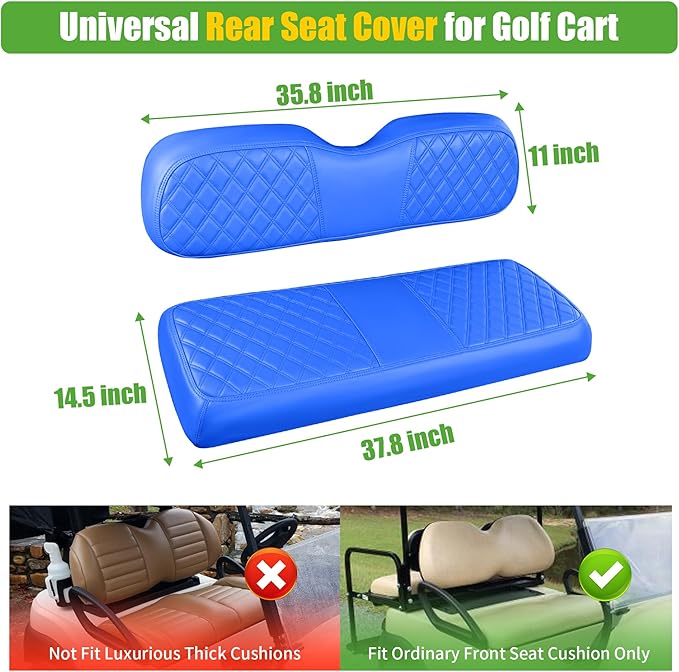 10L0L Golf Cart Seat Covers for Club Car Precedent,EZGO TXT Front/Rear Seats Diamond Pattern,Vinyl Leather with Adjustable Straps and Retractable Buckle, No Stapler Needed