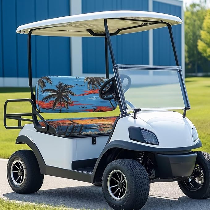 Bulopur Tropical Palm Tree Sunset Golf Cart Seat Covers for EZGO TXT RXV/Club Car DS Precedent Golf Car Seat Cushion Cover and Backrest Cover Sets 2 Piece Golfcart Accessories