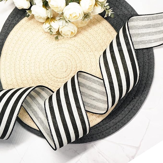 CT CRAFT LLC Striped Canvas Cotton Ribbon 2.5" x 10 Yards Ivory/Black Stripes - Image 4