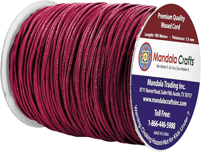 Mandala Crafts 1.5mm 109 Yards Maroon Cotton Waxed Cord - Image 2