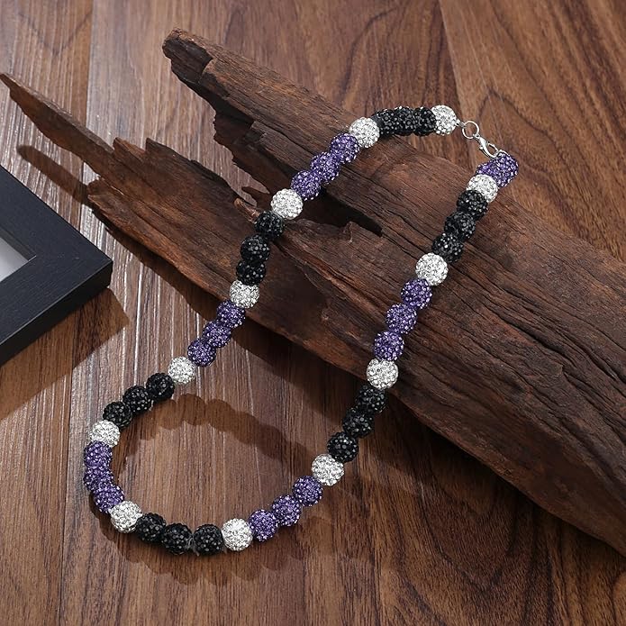 QINJIEJIE Baseball Necklace for Men Glitter Bling Rhinestone Beaded Collection Necklace for Women 16/18in Inspired Sports Jewelry Baseball Chain Cool Gifts for Baseball Players Team Lovers