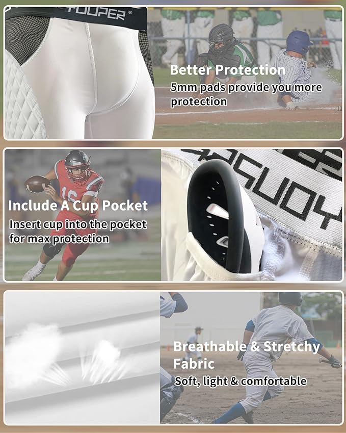 Youper Adult Elite Compression Padded Sliding Shorts w/Cup Pocket for Baseball, Football