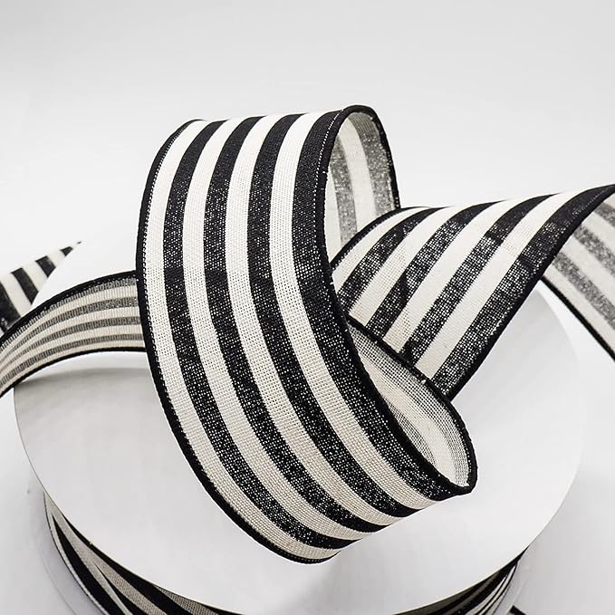 CT CRAFT LLC Striped Canvas Cotton Ribbon 2.5" x 50 Yards Ivory/Black Stripes - Image 3