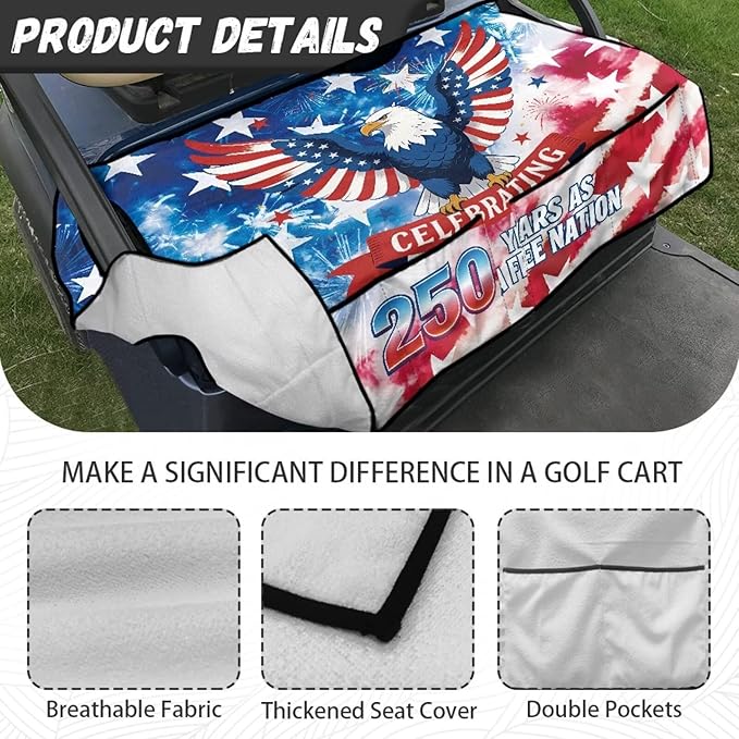 Golf Cart Seat Covers, Universal Golf Cart Seat Towel Blanket with 4 Front Pockets & Nonskid Bottom Fits for Club Car 2 Person Seats Golf Carts