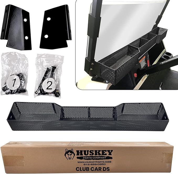 Huskey Golf Cart Front Basket Storage Basket Dash Basket Compatible W/EZGO TXT/RXV,Club Car DS (2000.5+) Precedent/Tempo/Onward,Yamaha G29 Drive2 2007+ One Piece Solid Design & Larger Compartments