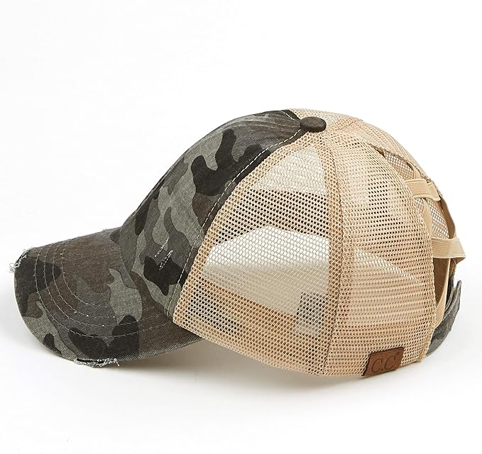 C.C Ponycap Messy High Bun Ponytail Adjustable Glitter Mesh Trucker Baseball Cap