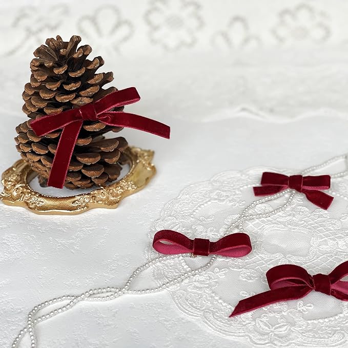 Vintage Burgundy Velvet Ribbon, 3/8 Inch X 25Yd - Image 6