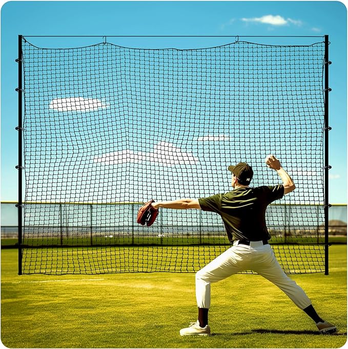 Baseball Softball Backstop Nets,Sports Net with 33ft Rope or Steel Hanging Kit, Nylon Nets Also for Basketball Soccer Lacrosse Hockey.