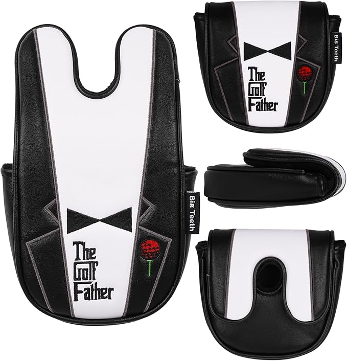 The Golf Father Funny Golf Club Covers, Driver Fairway Wood Hybrid Headcover, Mallet Putter Covers Blade Headcovers Putter Cover Magnetic, Black and White Color Iron Covers for Most Brands