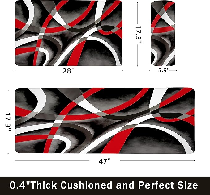 Kitchen Mats for Floor red Kitchen Rugs Modern Abstract Circle Anti Fatigue - Image 2