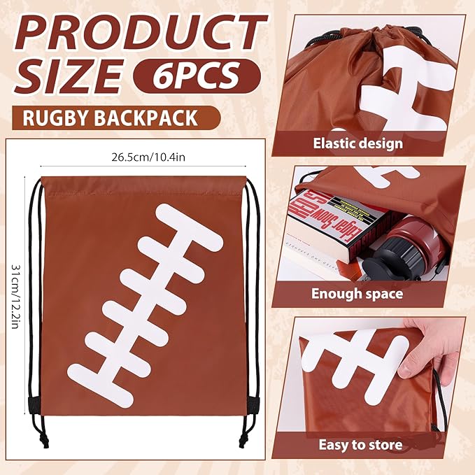 Olgaa 12 Pcs Football Party Favors Include 6 Pcs Water Bottle 20 oz 6 Pcs Drawstring Bag Sports Themed Reusable Drink Bottles Bulk Accessories for Players Lovers Team Gifts (Football)