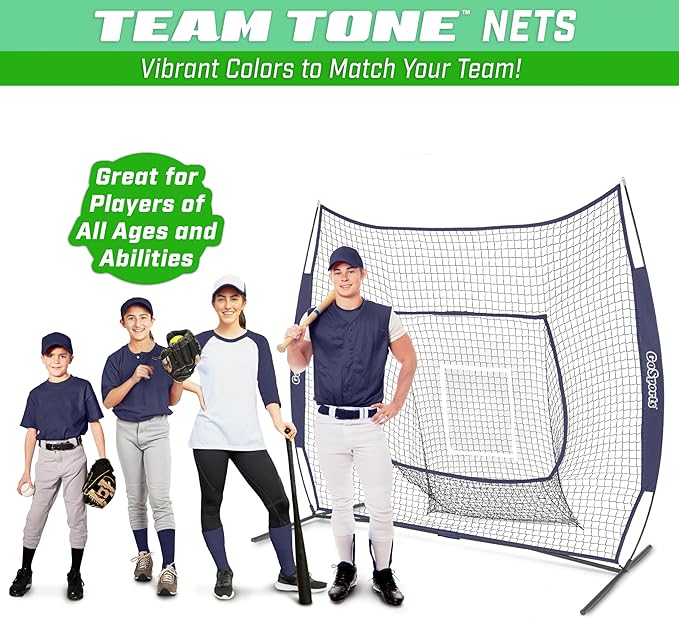 GoSports 7 x 7 ft Baseball & Softball Nets - Available in Team Colors - Batting & Pitching Net with Strike Zone