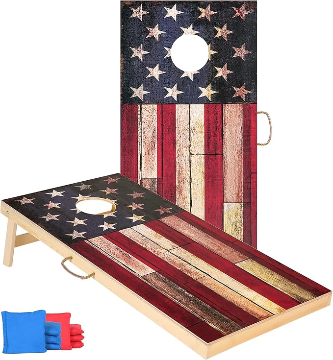 Solid Wood Vintage Cornhole Game Set, Two 4'x2'Cornhole Boards, 8 Cornhole Bags by Sportdo