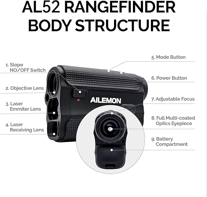 AILEMON Golf Laser Rangefinder Hunting Range Finder 900Y Fast Focus High-Precision Continuous Scan Flag Pole Locking Vibration Function Slope Mode Range Finder
