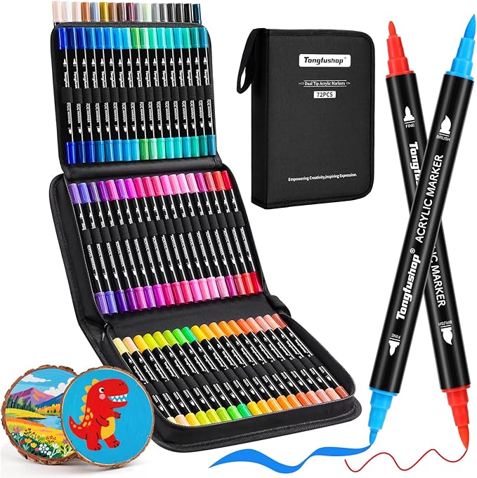 Tongfushop 72 Colors Acrylic Paint Markers, Dual Tip Acrylic Paint Pens by BuyNow%E2%80%9CTongfushop%E2%80%9DMore