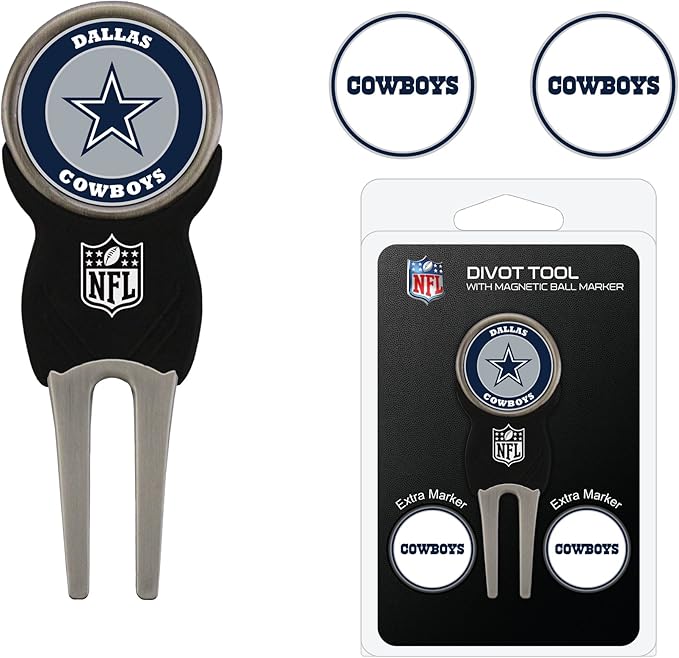 Team Golf NFL Divot Tool with 3 Golf Ball Markers Pack, Markers are Removable Magnetic Double-Sided Enamel