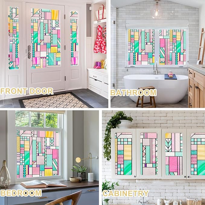 3D Stained Glass Window Privacy Film, Heat Control UV Blocking Static Cling - Image 7