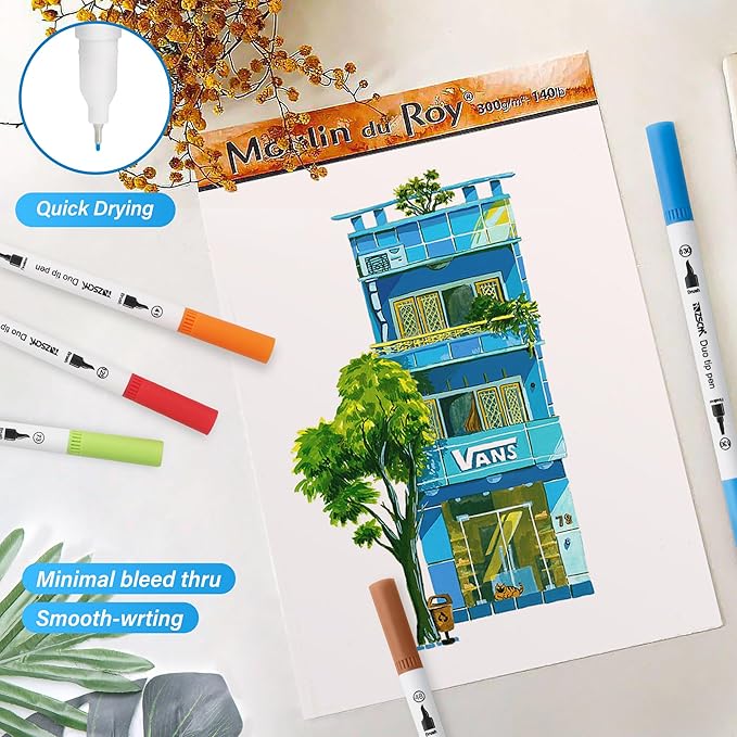 ZSCM 100 Colors Duo Tip Brush Markers Art Pen Set, Artist Fine and Brush Tip - Image 4