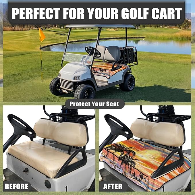 Golf Cart Seat Covers, Universal Golf Cart Seat Towel Blanket with 4 Front Pockets & Nonskid Bottom Fits for Club Car 2 Person Seats Golf Carts