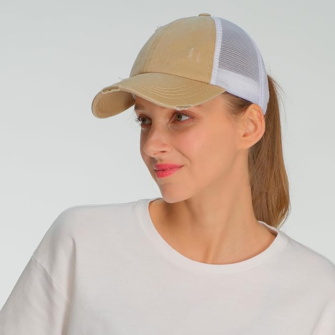 C.C Ponycap Messy High Bun Ponytail Adjustable Glitter Mesh Trucker Baseball Cap
