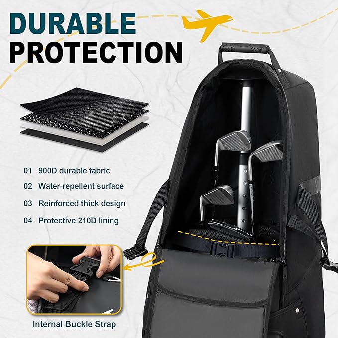 Soft-Sided Golf Travel Bags for Airlines with Wheels, Golf Club Travel Covers 900D Wear-Resistant Oxford, Waterproof, Universal Size