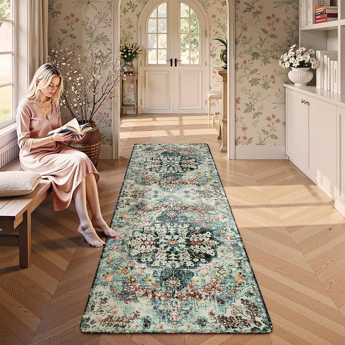 Lahome Bohemian Floral 2'8" x 8' Washable Hallway Runner Rug, Non Slip Kitchen - Image 2