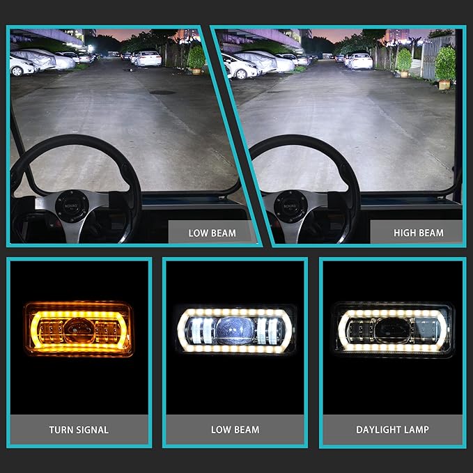 NOKINS Deluxe Plus LED Light Kit Fit Club Car DS 1993-UP Gas And Electric Golf Cart 20A DC Converter USB Charging Socket Low/High Beam DRL Delay Relay Brake Switch