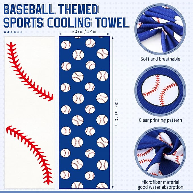 FuWeave 6 Pcs Sports Cooling Towels Baseball Basketball Softball Breathable Soccer Football Volleyball Microfiber Ice Towel Fast Drying for Party Favors Team Gift (Baseball,40 x 12 Inch)