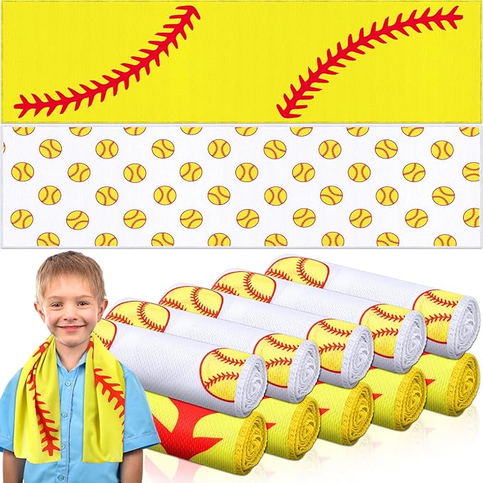 FuWeave 12 Pcs Sports Cooling Towels Baseball Basketball Softball Breathable Soccer Football Volleyball Microfiber Ice Towel Fast Drying for Party Favors Team Gift (Softball,30 x 9 Inch)