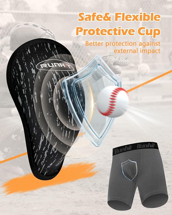 Runhit Boys Cup Underwear for Baseball Football, Youth Compression Shorts with Soft Protective Athletic Cup Boxer Brief