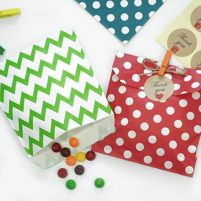 KEYYOOMY 200 Pcs Orange Candy Buffet Bags Small Cookie Bags Polka Dot Paper - Image 4