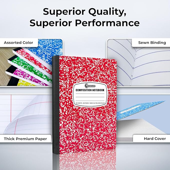 Rosmonde 50 Pack Bulk Composition Notebooks, Wide Ruled, 200 Pages, 9-3/4 x - Image 2