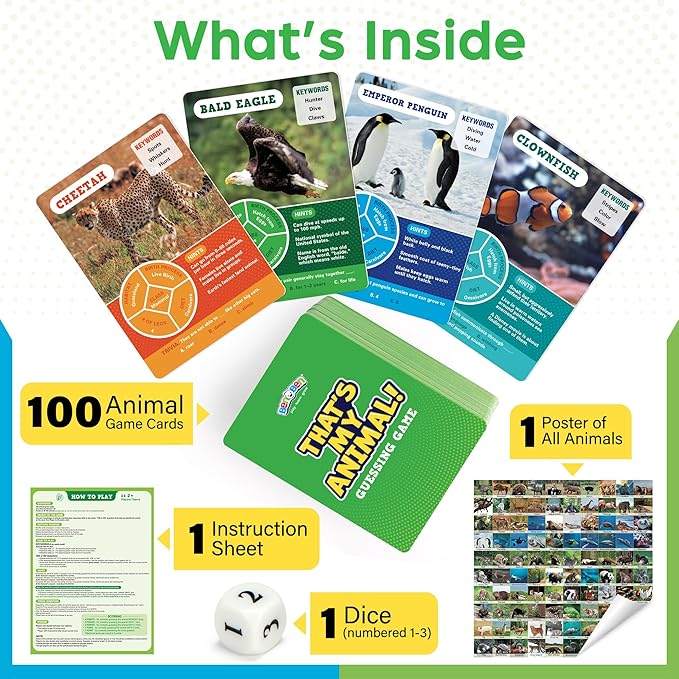 BenBen Guess Animal Card Games for Kids Family, 100 Cards, Educational Board - Image 2