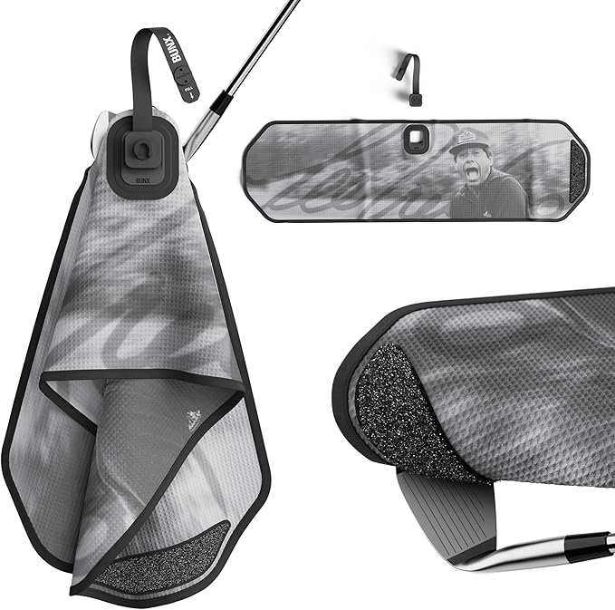 BUNX Magnetic Golf Towel - Sponge Club Scrubbing Pad with Quick Release Tablet - Patent Pending Golf Cart Accessories - Microfiber Towel Golf Accessories for Men (LEE Trevino)