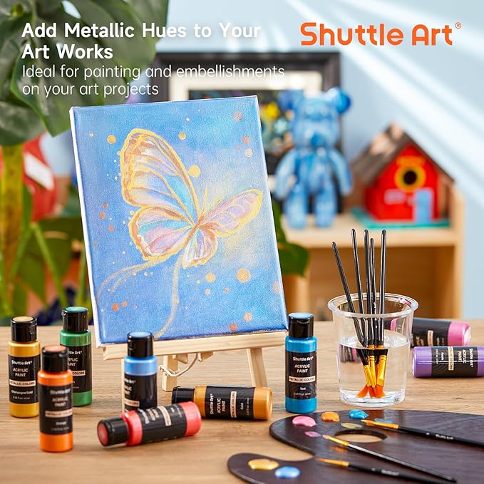 Shuttle Art Metallic Acrylic Paint Set, 20 Colors Metallic Paint in Bottles - Image 5