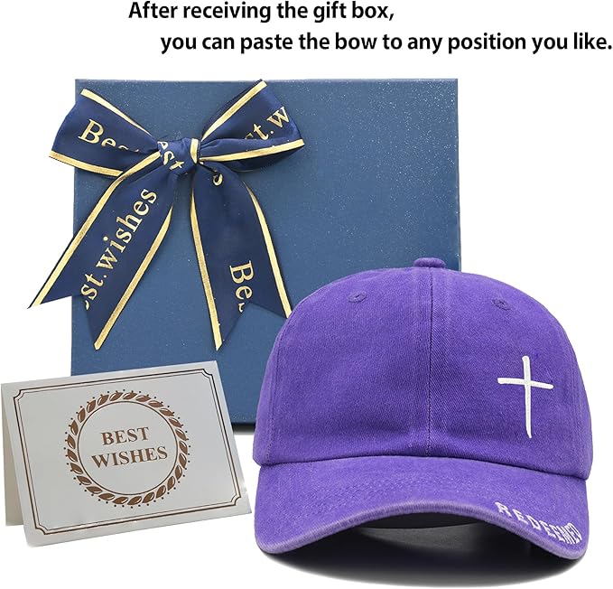 Cross Jesus Hat with Gifts Box, Embroidered Religious Baseball Cap, Christian Gifts for Men Women