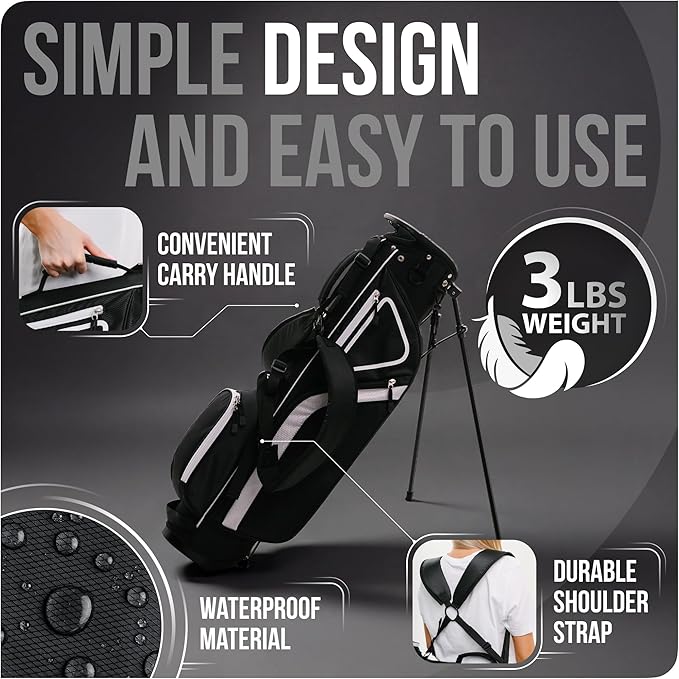 Ultra-Lite Golf Stand Bag - 3 Lbs, 4 Way Divider Portable Golf Club Carry Bag, Water-Repellent Golf Travel Case with Rain Hood, Golf Gifts for Men and Women