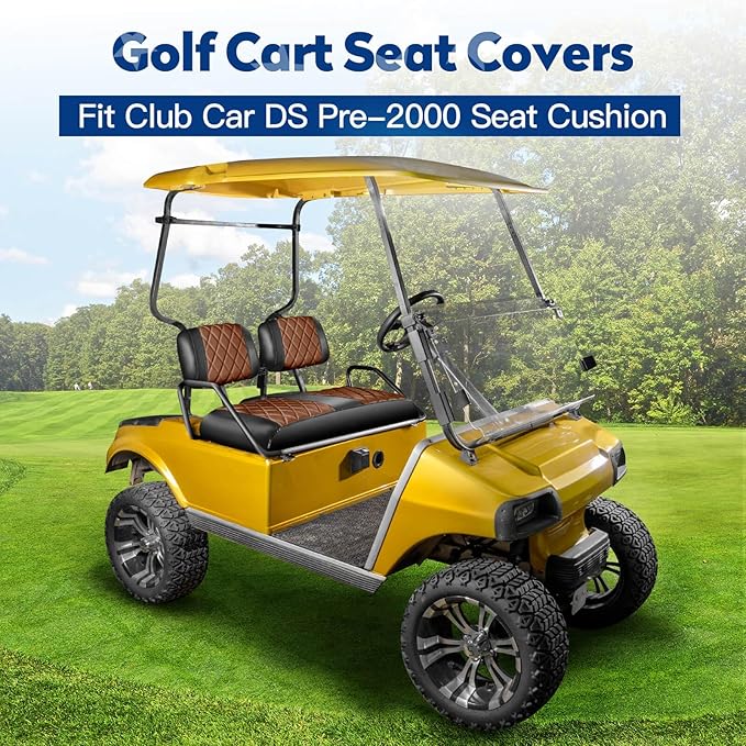 NOKINS Golf Cart Seat Covers Fit Club Car DS Pre-2000 OEM Standard Seat Cushion, Golf Cart Vinyl Diamond Front Seat Covers, Soft/Scratch-Resistant/No Stapler Needed