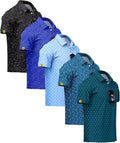 ZITY 5 Pack Mens Golf Shirt Short Sleeve UPF 50+ Moisture Wicking Performance Print Patterns Casual Golf Polo Shirts for Men