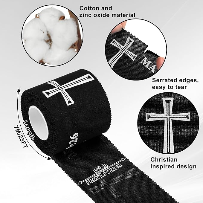 MiniInflat 2 Pcs Christian Cross Athletic Tape Sports Tape 2in x 23ft Religion Jesus Wrist Wrap for Soccer Football Baseball, Gift for Graduation Teacher Nurses Week Pentecost(Black,Matthew 19:26)