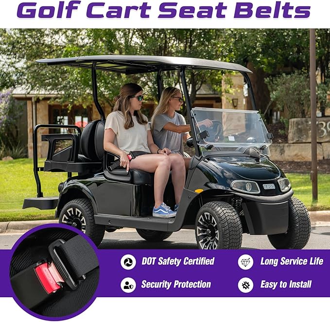 Golf Cart Seat Belt Kit, Retractable Golf Cart Seat Lap Belt Non-Slip, Soft Padding, One Click Fastening, Universal Front and Rear Golf Cart Seat Belts for Club Car EZGO Yamaha Go-Kart ATV UTV