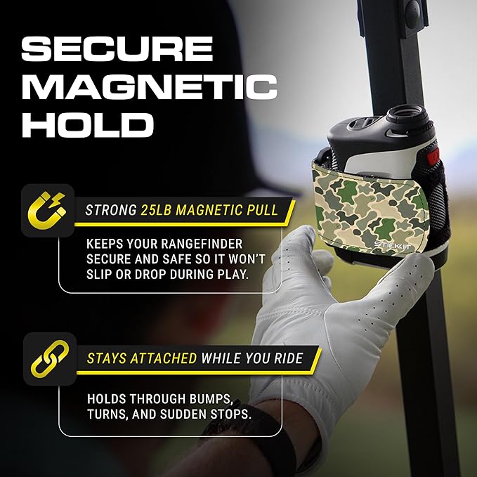 STICKIT Magnetic Rangefinder Strap | Strong Magnet Securely Holds to Golf Carts and Golf Clubs for Easy Access | Slim, Form Fitting, Size Adjustable